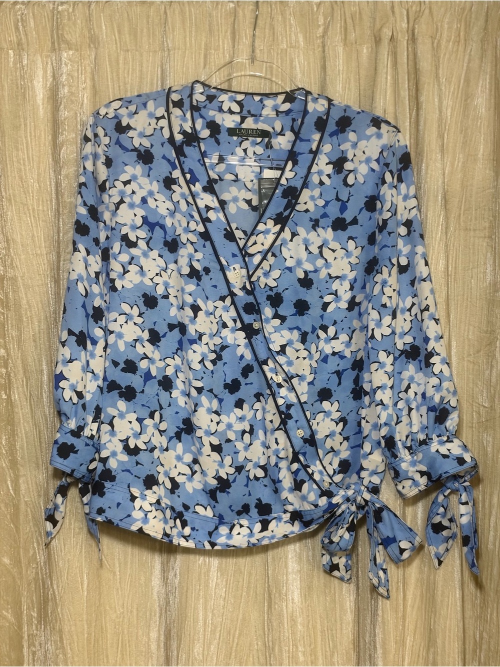 LAUREN Ralph Lauren Floral Wrap-Front Blue Blouse